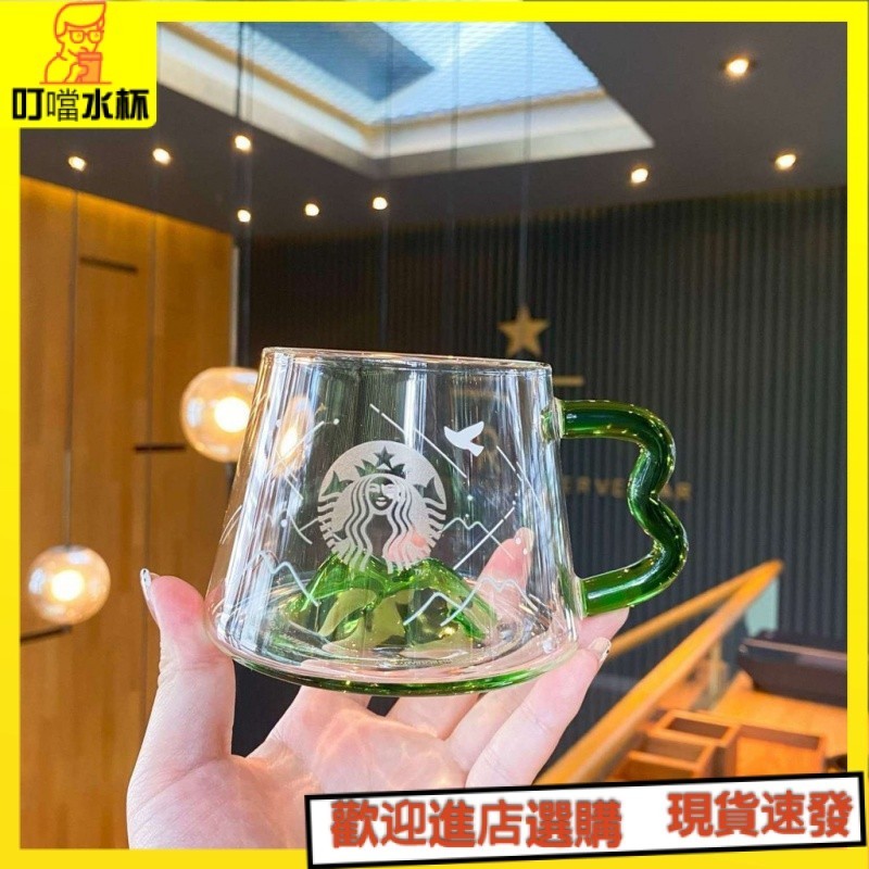 【叮噹水杯】✨✨星巴克玻璃杯 山丘杯 綠色把手杯 耐高溫水杯馬克杯 咖啡杯 夏季大容量