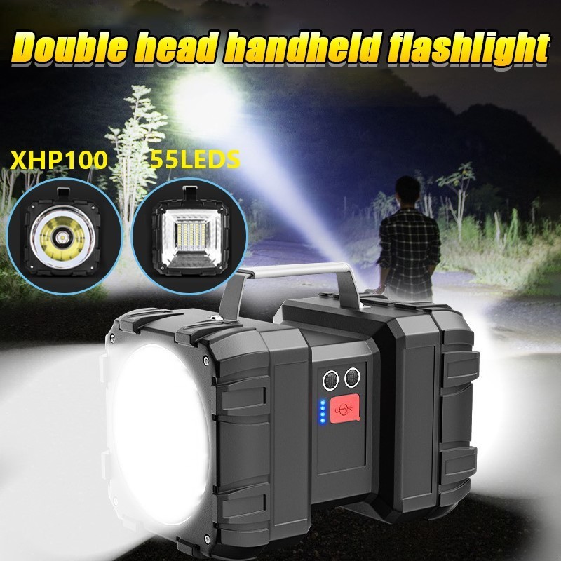 雙頭強力手持手電筒 XHP100 USB 可充電泛光燈大功率探照燈戶外野營手燈