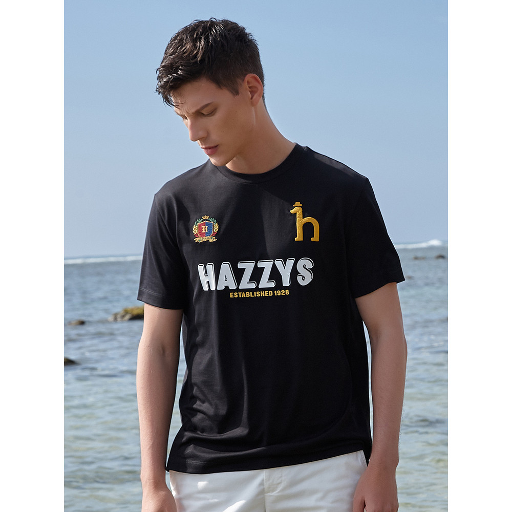 Hazzys哈吉斯夏季新款休閒圓領短袖T恤衫男士韓版寬鬆上衣潮  3.8