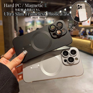 適用於 iPhone 15 14 13 12 11 Pro Max 防震無框薄 PC 手機保護套的豪華超薄磁性硬殼帶鏡頭