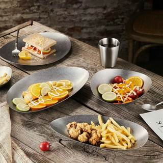 復古異形盤子創意不規則盤高級感不鏽鋼戶外餐具家用商用西餐餐盤