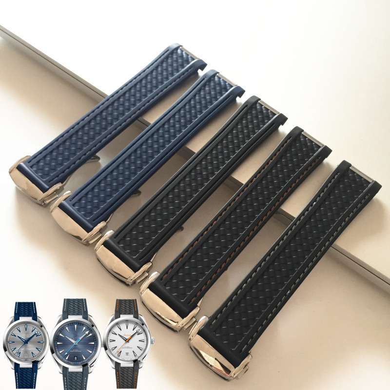 矽膠橡膠手錶帶適用海馬AT150至臻天文臺8900藍金針隊長20