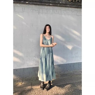 OHCE 暈染牛仔藍吊帶洋裝女2024夏季小眾長裙ins潮