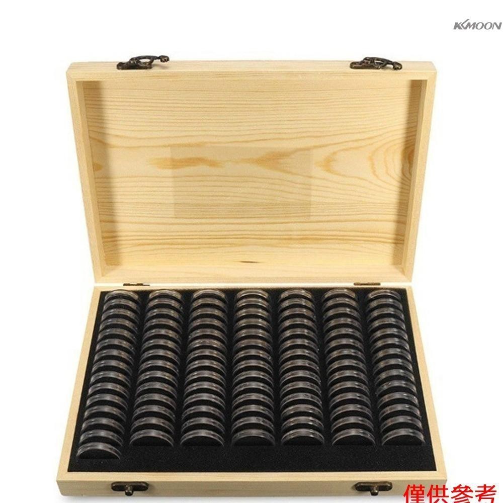 松木硬幣架木製硬幣收納盒,用於收藏紀念幣,含 20 粒膠囊可容納