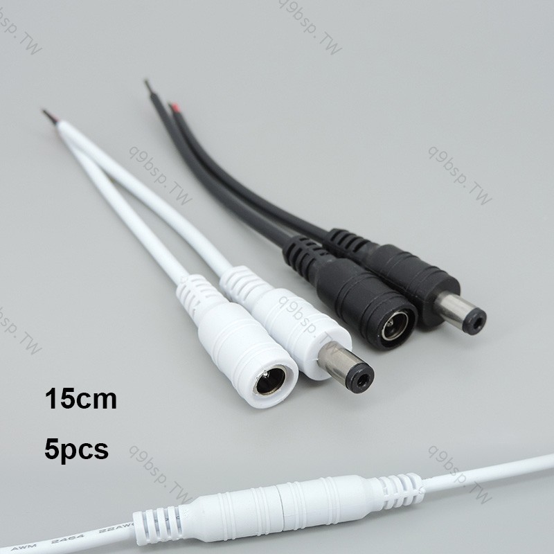 5 件 5.5x2.1mm 插頭白色黑色 DC 公或母延長電源電纜線 22awg 連接器,用於 3528 5050 LE