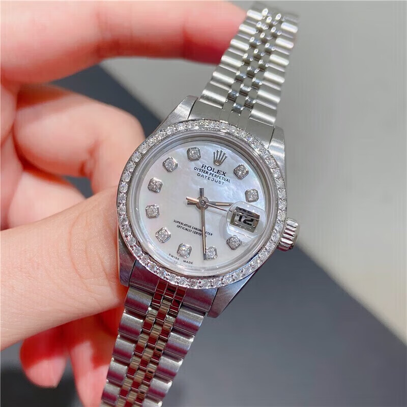 女表日誌系列自動機械錶179174精鋼時尚休閒後盤後鑽女士腕錶 26mm-貝母盤外圈後鑲鑽