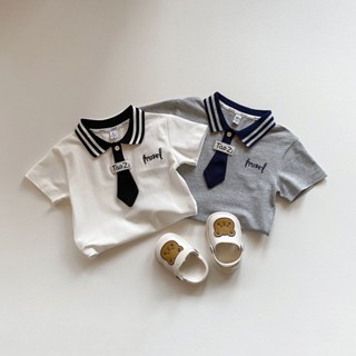 2024夏季新款男童海軍領T恤韓版兒童短袖上衣中兒童夏季Polo衫 YGRC