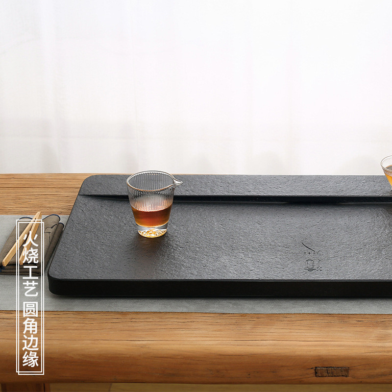 烏金石茶盤天然整塊烏金石頭茶盤家用簡約石頭茶台日式排水泡茶石板茶托茶具