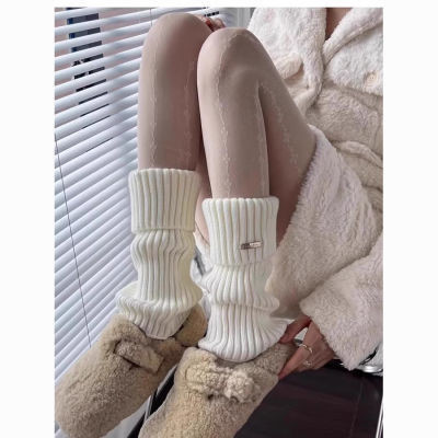 【MISS CLAUDIA】JK米白色針織襪套女秋冬加厚保暖蘿莉襪
