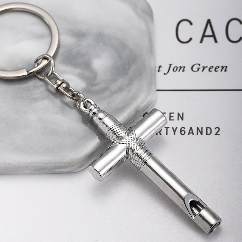 創意十字架口哨鑰匙扣可吹響趣味鑰匙鏈情侶款嘻哈潮流背包掛飾
