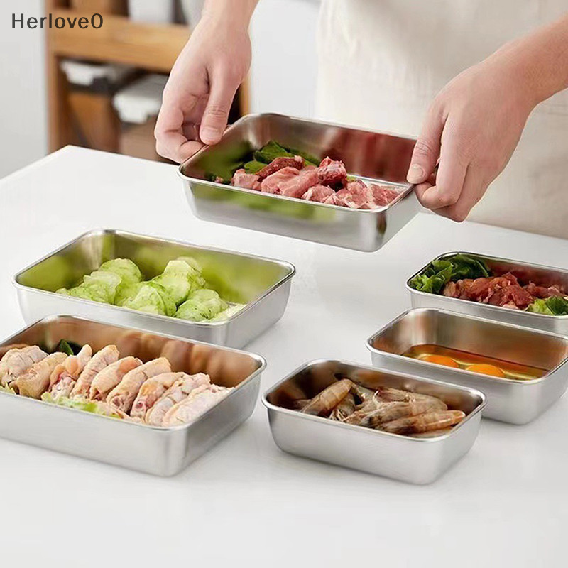 Herlove 不銹鋼盤帶蓋食品級加厚食品儲存容器烤盤烤箱廚房烹飪工具 TW