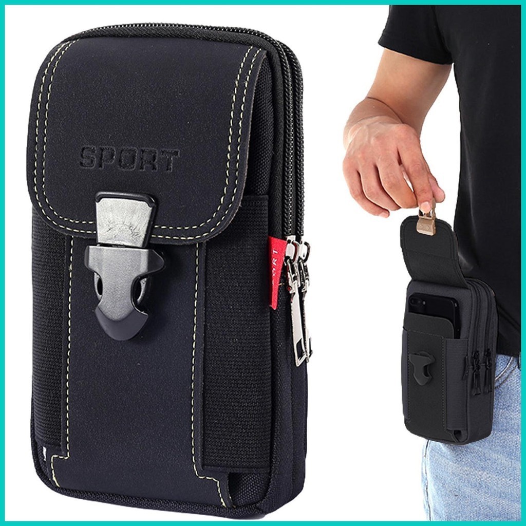 腰帶手機殼智能手機袋男士尼龍腰帶腰包野營徒步旅行收納袋帶手機皮套適用於 rdatw