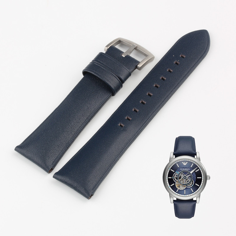 阿瑪尼真皮錶帶 藍色AR60011牛皮手錶帶 22mm男款錶鏈 精鋼針扣