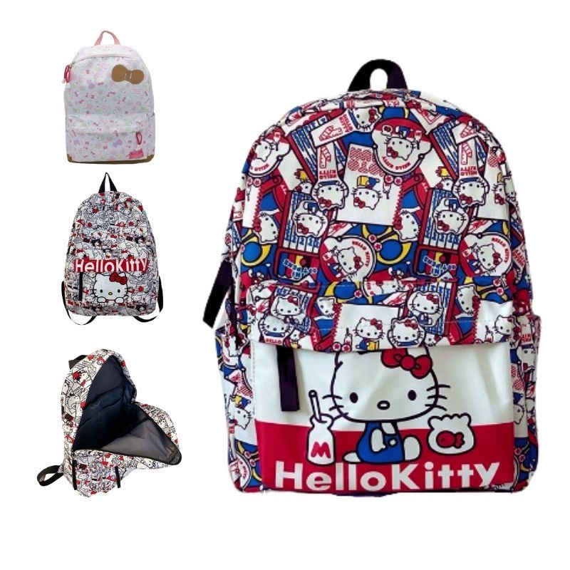 Hello Kitty 卡通可愛學校背包兒童背包輕便大容量書包筆記本電腦背包女孩女士旅行學校背包書包適合青少年學生