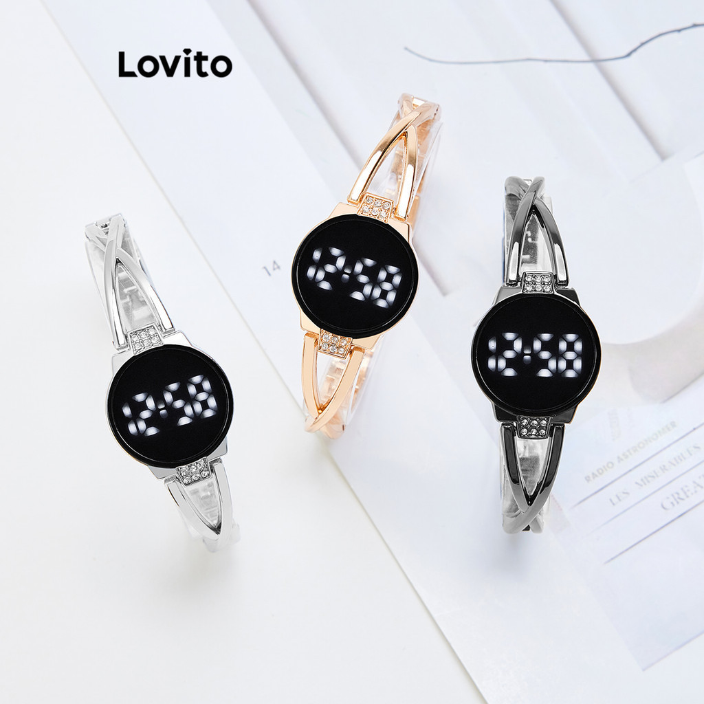 Lovito 休閒純水鑽 LED 觸控式十字電子手錶女式 LFA78160