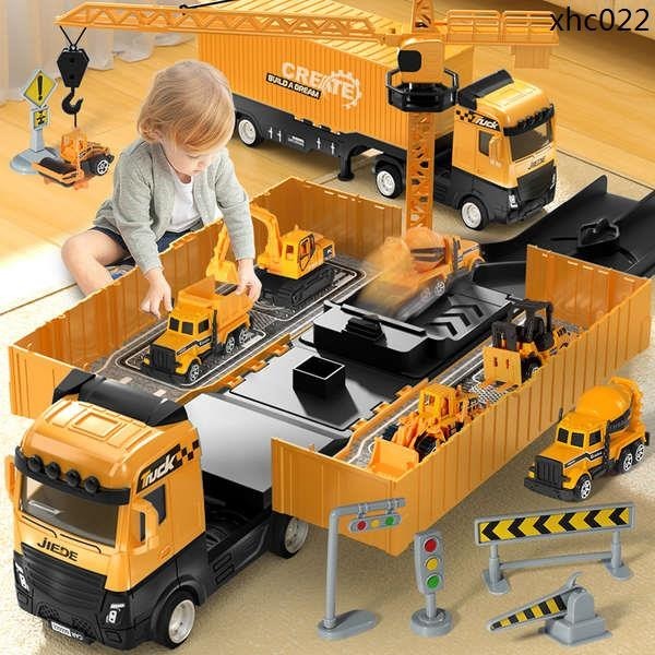 2024新款大貨汽車兒童玩具車男孩卡車挖掘機吊車塔吊合金工程套裝