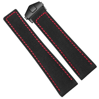 22 毫米黑色帆布尼龍錶帶皮革錶帶,適用於 Tag Heuer Carrera Aquaracer 皮帶,帶徽標折疊扣