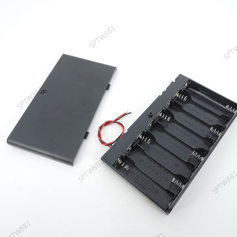 12v 8AA 電池座收納盒帶直流插頭塑料 1.5V 電源電池開/關開關帶蓋線 TW8B1