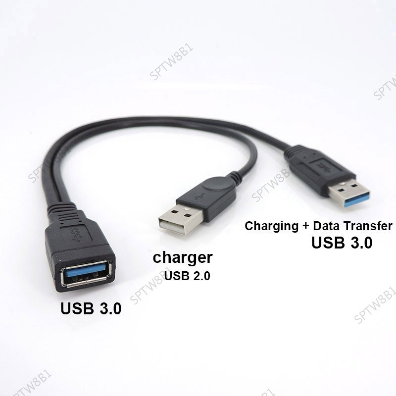 Usb 3.0 A 型母頭轉雙 USB 公頭,帶額外電源數據 Y 延長連接器電纜,用於移動硬盤 TW8B1