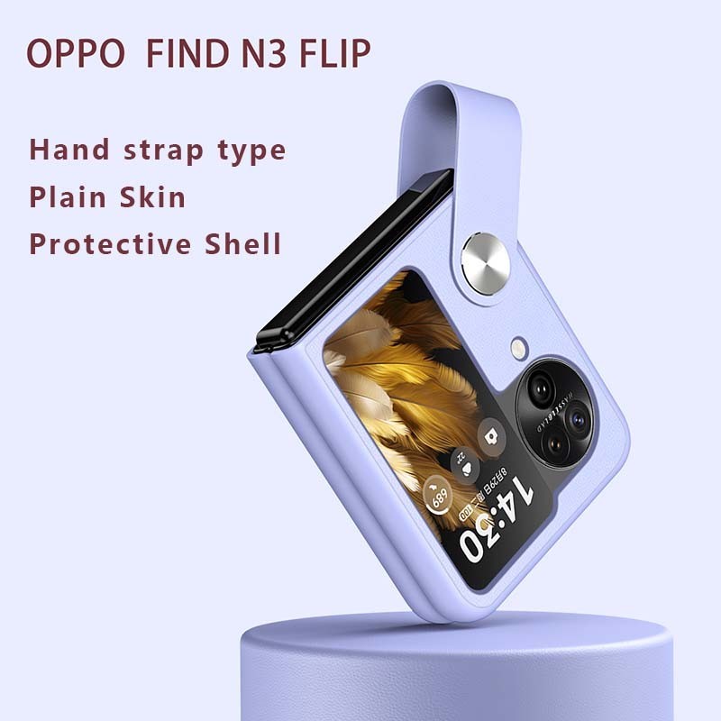 適用於 OPPO Find N3 翻蓋手機殼超薄硬質 PC 手機殼優雅手鍊腕帶純色翻蓋 N3