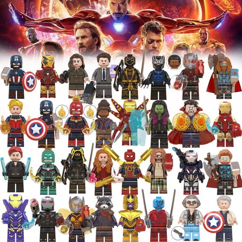 漫威公仔 100款超級英雄 鋼鐵人 蜘蛛人 雷神 美國隊長 鷹眼 獵鷹 薩諾斯 黑寡婦 黑豹 拼裝 人偶 公仔 男孩 禮