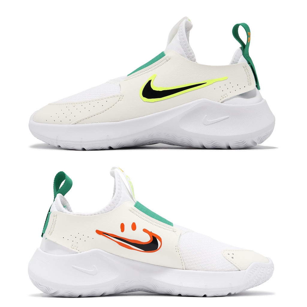 Nike 慢跑鞋 Flex Runner 3 GS 大童 中童 女鞋 白 綠 彈性襪式 [ACS] HF5745-101