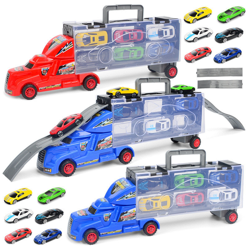 🌈兒童玩具合金貨櫃車車模含滑梯帶手提禮盒貨櫃套裝合金車模型