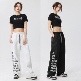 寬松休閑薄款運動褲子女 2024春季上新褲子 嘻哈跳舞黑色運動褲 美式高街爵士街舞褲子 大尺碼長褲 休閒褲