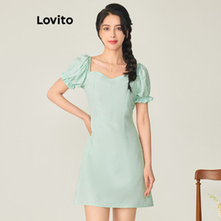 Lovito 女款休閒素色褶邊洋裝 L71ED135 (淺綠色)