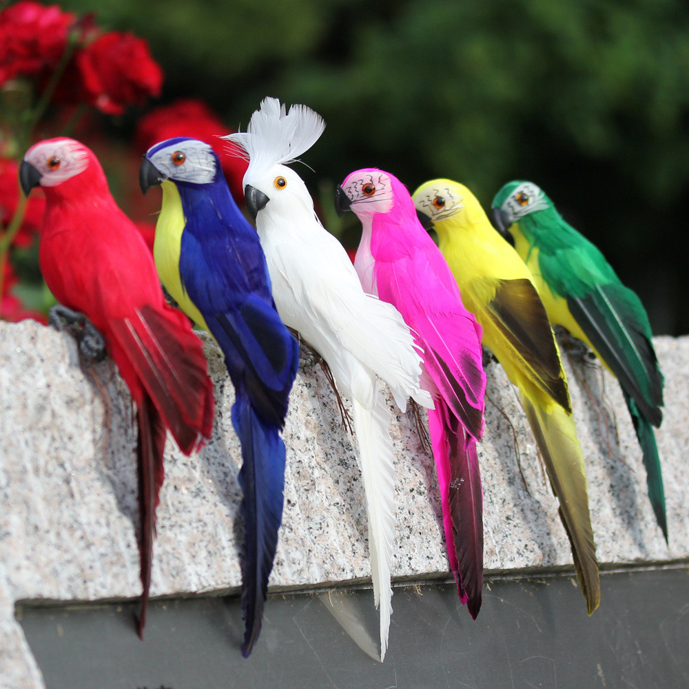 田園風仿真鸚鵡擺件戶外園藝裝飾小鳥泡沫羽毛製品家居裝飾品