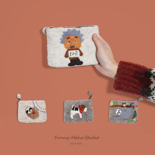 手工羊毛氈零錢包可愛動物愛因斯坦造型硬幣包手拿包森女風
