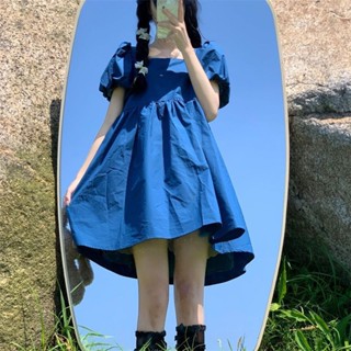 澤依現貨 日系學院風洋裝女2024夏季新款方領泡泡袖法式甜美小個子娃娃裙時尚連身裙