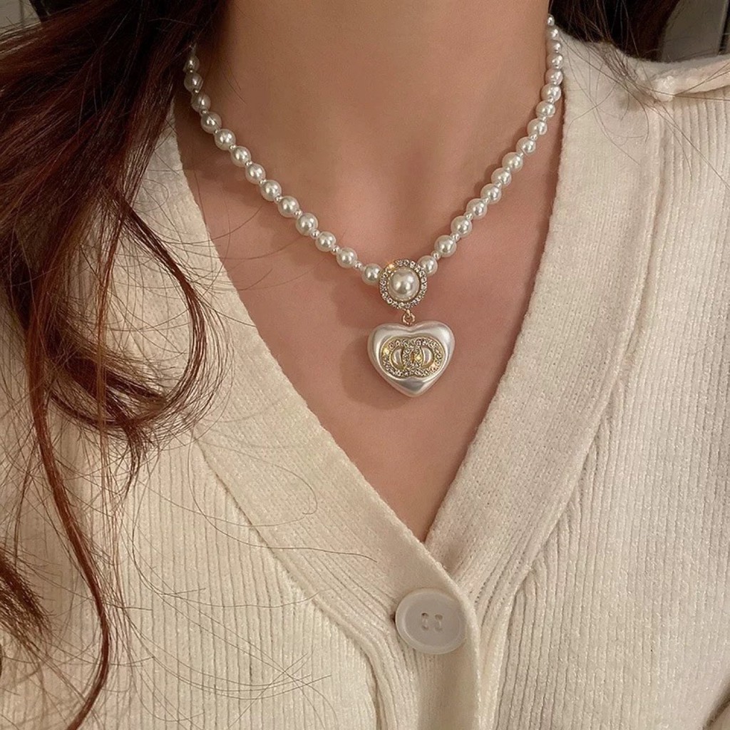 Vivienne Westwood 925 純銀耳釘水鑽鑲嵌珍珠雙環愛心項鍊法式入門奢華小眾耳環女士優雅高級耳環