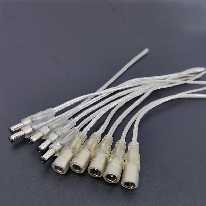 0.2m 透明 DC 公母電源適配器尾纖延長線 5.5x2.1mm 5v 12V 連接器 20AWG 5A 線用於 LE