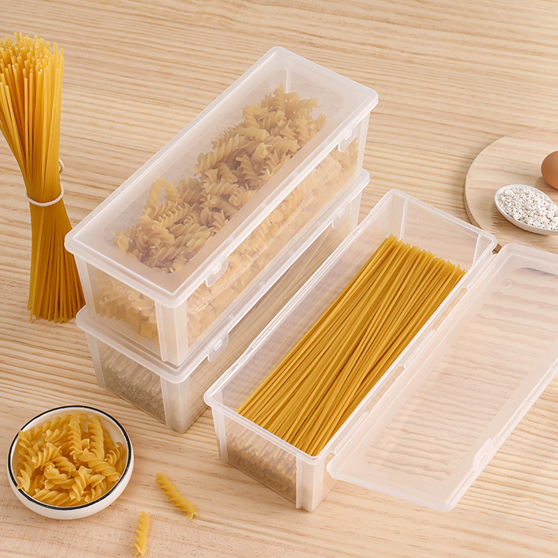 乾麵條收納盒 長條收納盒  廚房麵條盒意麵掛麵冰箱保鮮塑膠整理盒子