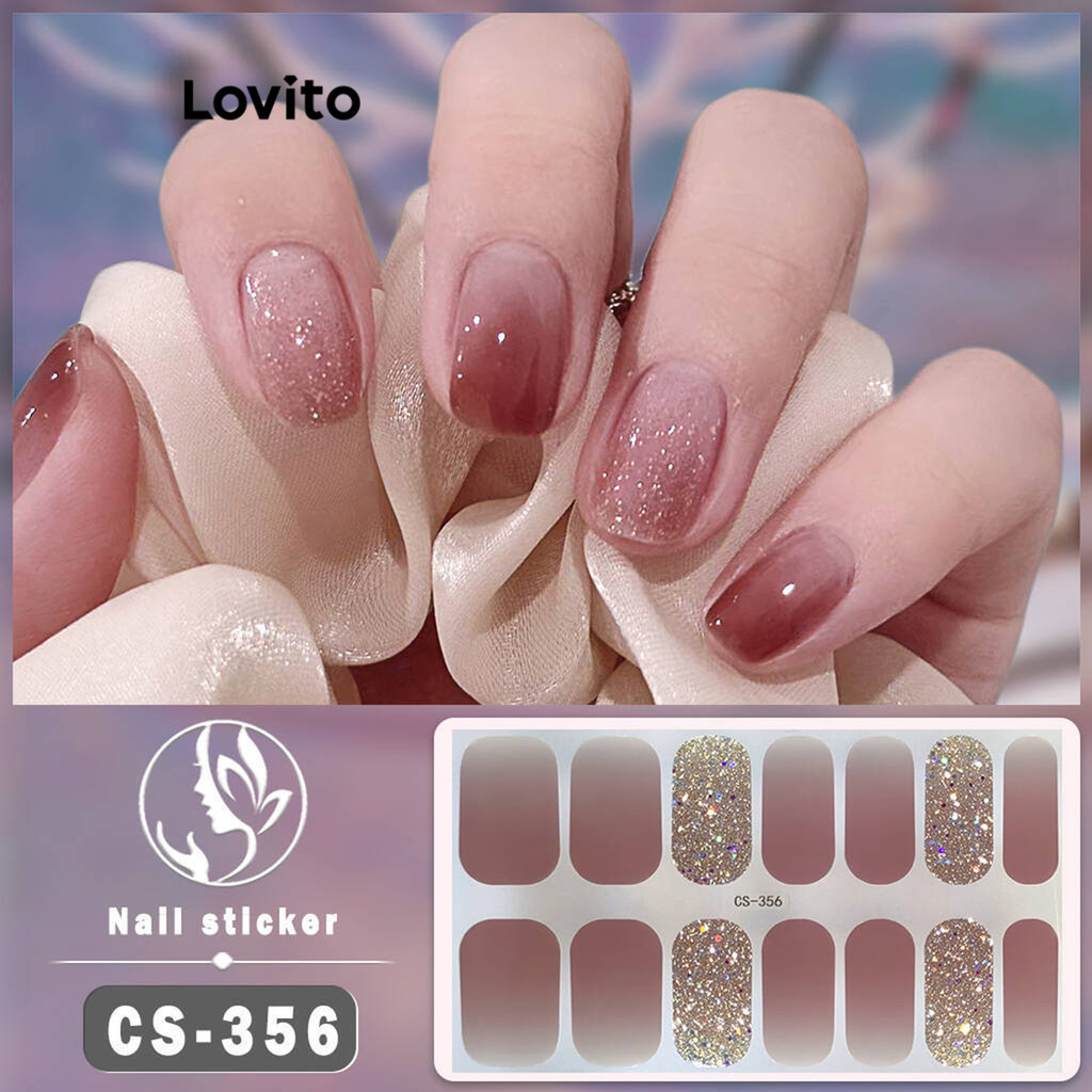 Lovito 休閒素色按壓式指甲假法式尖頭不易彎曲女式人造指甲 LBT03112