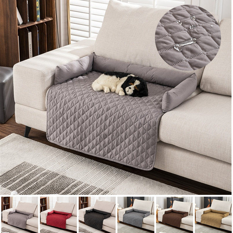 格子防水狗沙髮沙發套床寵物毯墊適用於大型狗墊帶頸枕貓平靜窩旅行和室內