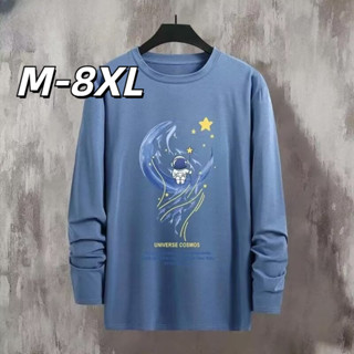 🔥48H出貨 M-8XL 韓版街頭風圓領長T男 大尺碼長袖T恤 休閒寬鬆落肩上衣 男生打底衫 oversize 加大尺碼