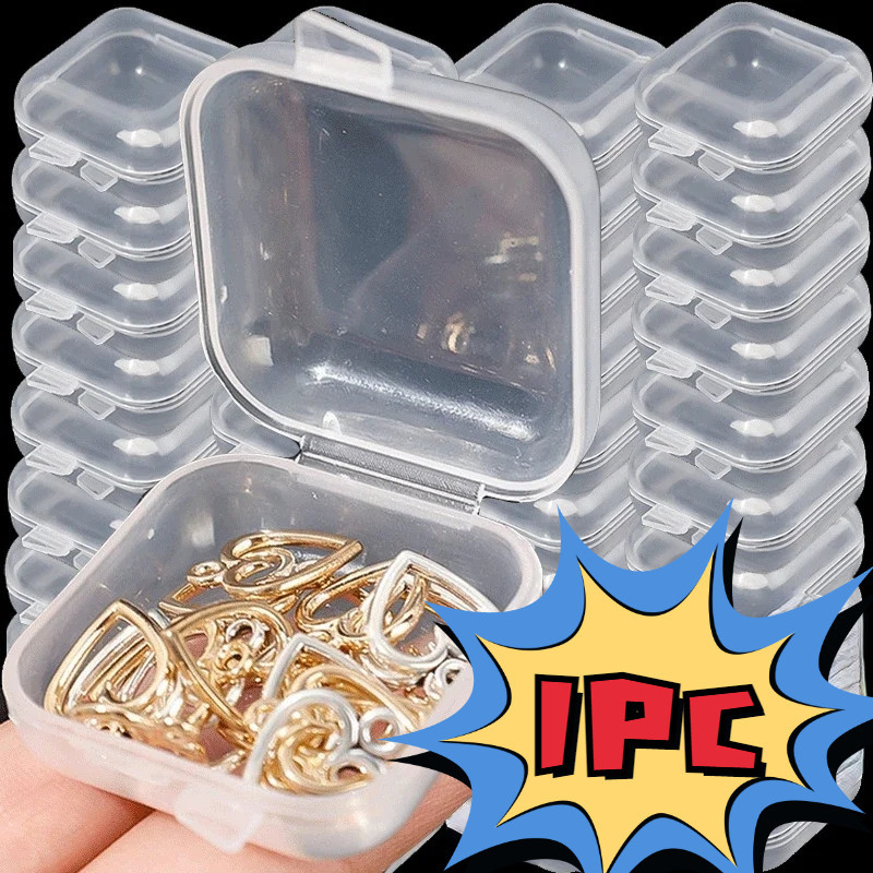 Sfse - 透明方形收納盒 - 耳環戒指容器架 - 便攜式、防塵 - 迷你塑料收納盒 - 翻蓋設計 - 珠寶包裝展示櫃