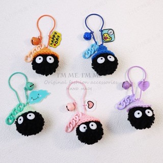 日本小煤球毛球卡通車鑰匙圈 可愛毛絨黑煤炭精靈 鑰匙扣弔飾 書包包弔飾