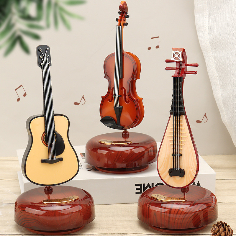 旋轉音樂盒吉他小提琴八音盒生日禮物女生節日禮品客廳創意擺件
