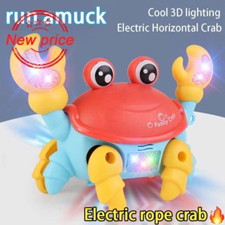 仿真爬行蟹玩具電動螃蟹帶卡通燈光音樂螃蟹兒童跑步玩具 W0Z9