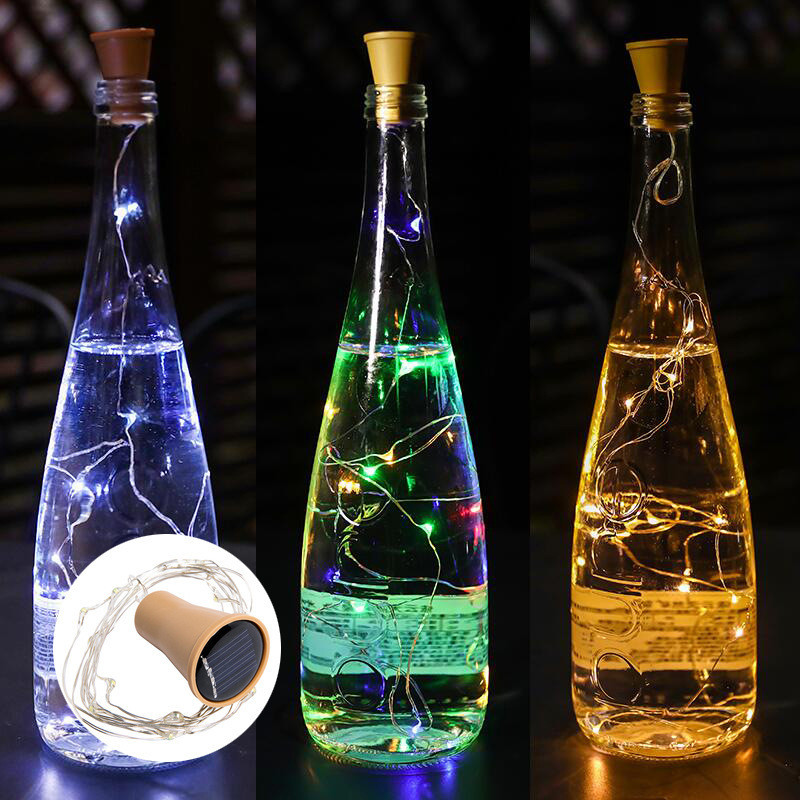 太陽能酒瓶塞銅線燈串10燈15燈led戶外防水創意耶誕婚慶裝飾彩燈
