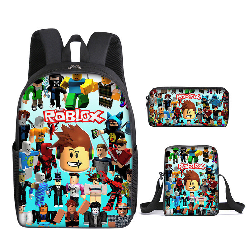 3 件/套書包單肩包鉛筆盒 ROBLOX 3D 卡通圖案兒童背包舒適減壓耐用雙肩包
