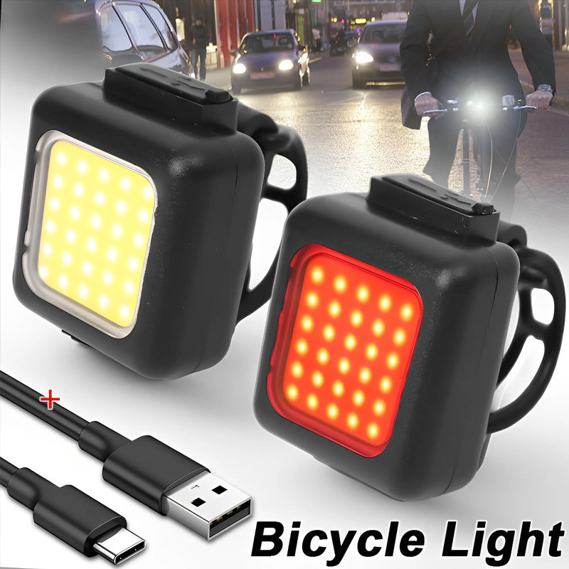 自行車燈自行車燈 USB 可充電自行車頭燈尾燈防水安全自行車前尾燈適用於公路山地夜間騎行