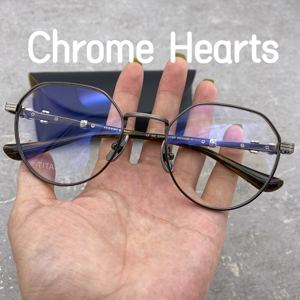 【TOTU眼鏡】Chrome Hearts 克羅星 新款眼鏡框架 純鈦超輕多邊形金屬粗邊寬臉高度近視平光鏡 REHAB-