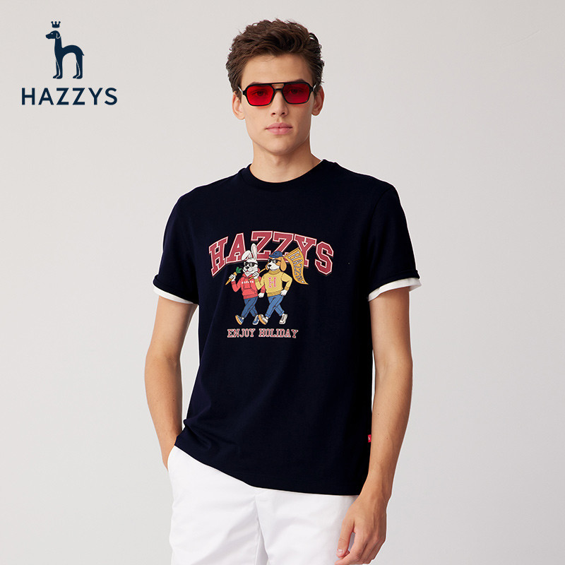 哈吉斯hazzys男士圓領短袖T恤衫時尚潮流男裝上衣306