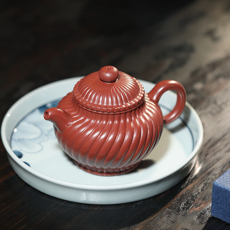 原礦大紅袍紫砂壺筋紋掇只家用花茶壺茶具紫砂壺套裝宜興套組茶杯