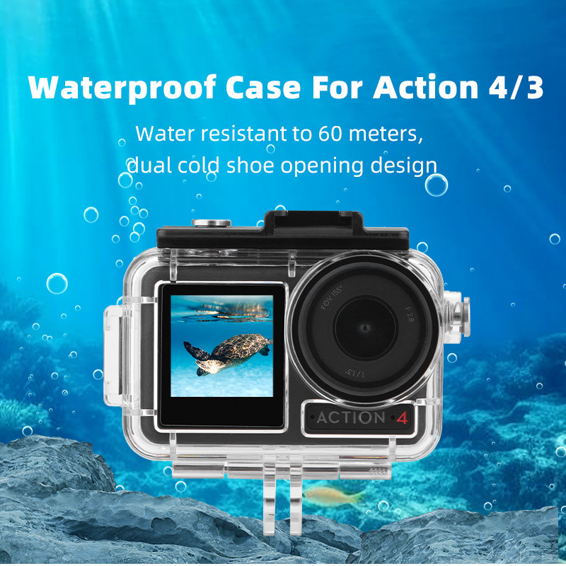 兼容dji OSMO ACTION4防水殼ACTION3相機潛水罩60米水下拍攝配件
