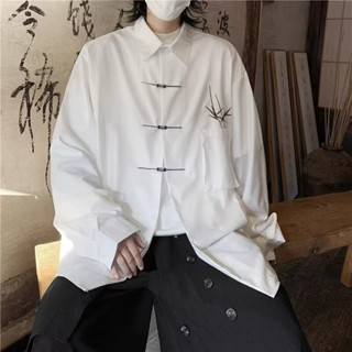 新中式男裝襯衫 國風長袖襯衫 清冷感漢元素唐裝漢服改良高級感上衣 M-2XL